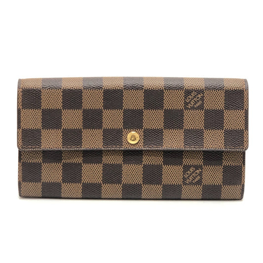 LOUIS VUITTON N61734 Portefeuille Sarah Long Wallet Bifold Long Wallet Damier Canvas Ebene Brown Used