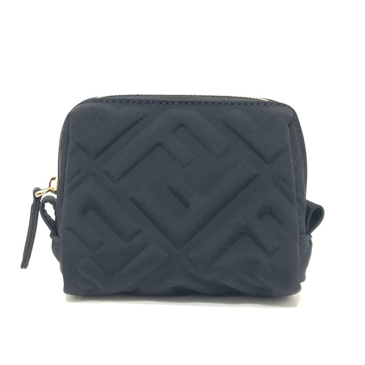 FENDI 8N0179 FF Logo Zucca Embossed Makeup Pouch, Cosmetic Pouch, Small Item Case, Canvas, Women's, Black