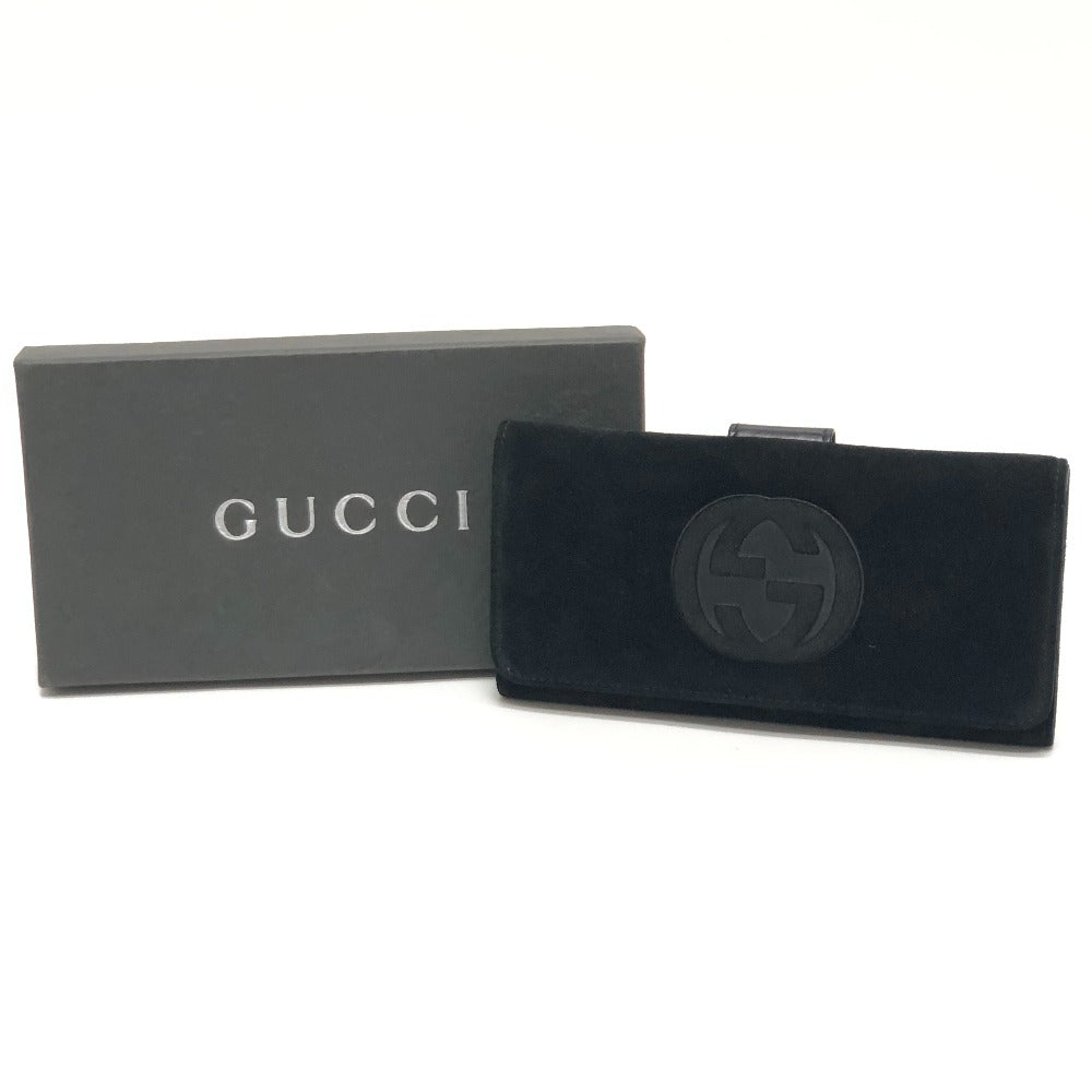 GUCCI Old Gucci Interlocking G Long Wallet, Flap Wallet, Suede/Patent Leather, Women's, Black