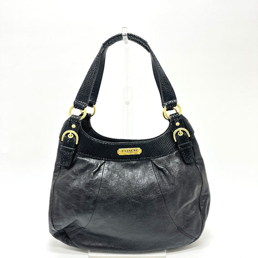 COACH F19453 Logo Plate Shoulder Bag Handbag Leather Women's Black