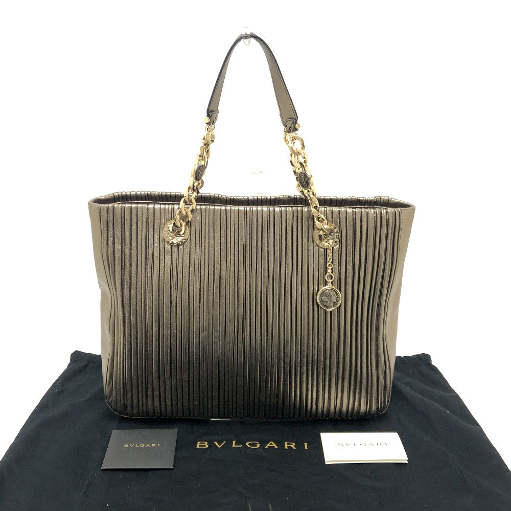 BVLGARI Monete Nappa Plisse Bag, Chain Shoulder Bag, Tote Bag, Leather, Women's, Gold