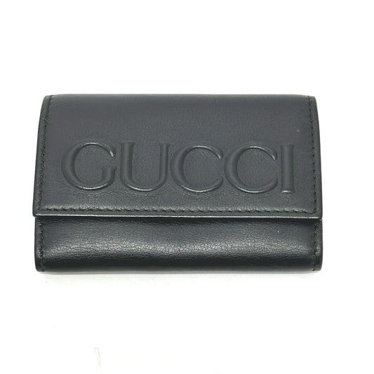 GUCCI 428781 エンボスロゴ キーホルダー キーリング 6連 キーケース レザー レディース ブラック