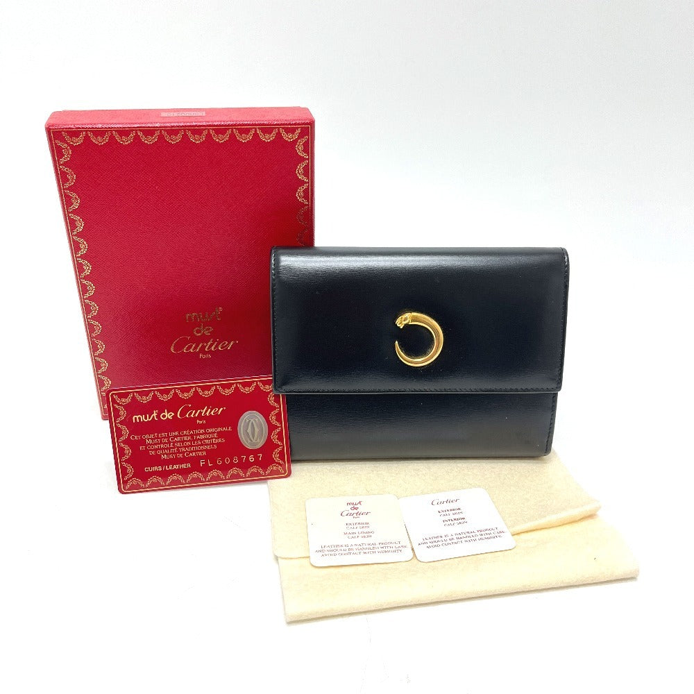 CARTIER Panthère Short Wallet, 3-fold wallet, Leather, Women's, Black