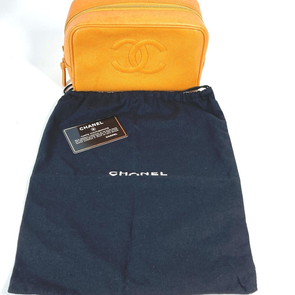 CHANEL Vintage CC Coco Mark Logo Second Bag Pouch Caviar Leather Women's Yellow
