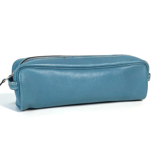 Hermes Pensil Case Stationery Pouch Pen Case Kulit Wanita Biru