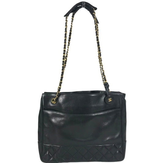 CHANEL Vintage Matelasse Double Chain Tote Bag, Quilted, CC, Coco Mark Logo, Shoulder Bag, Leather, Women's, Black