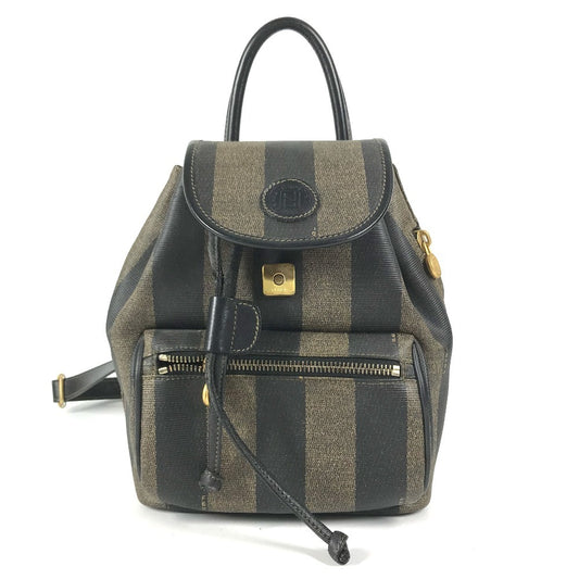 FENDI vintage Pecan logo bag backpack Backpack PVC/Leather khaki/Black Used