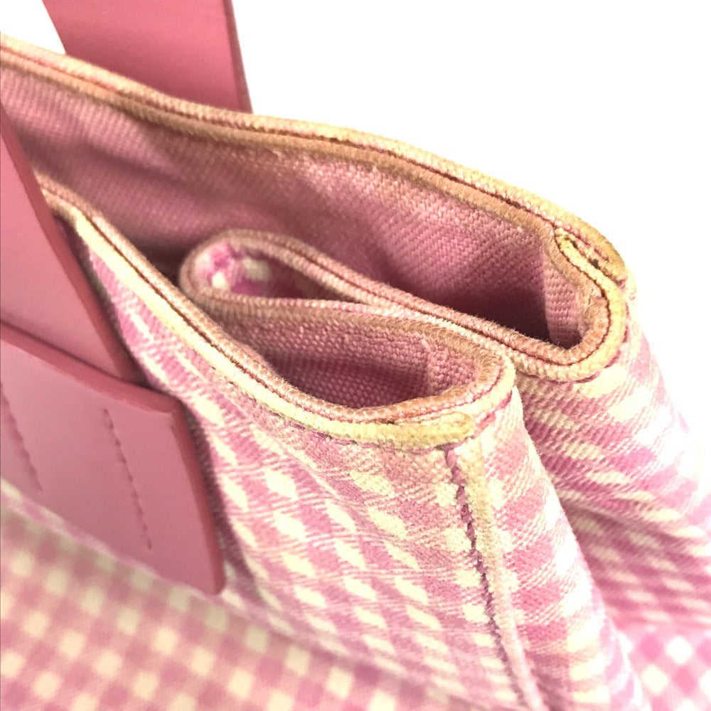 MIUMIU ロゴ Check Bag Tote Bag Hand Bag Leather/Canvas pink/White Used