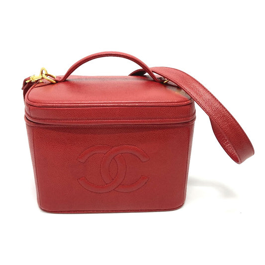 CHANEL CC ココマーク バニティバッグ ハンドバッグ カバン 2WAYバッグ ショルダーバッグ キャビアスキン レディース レッド