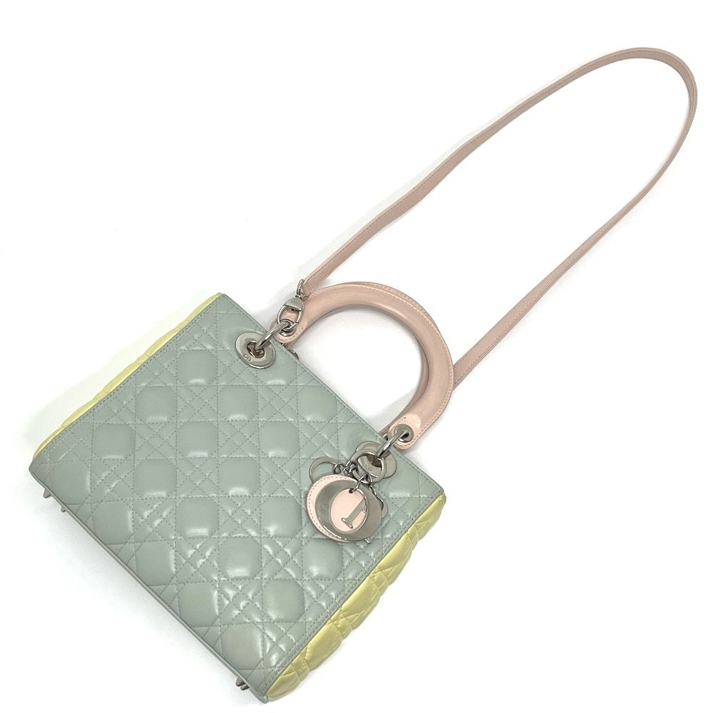 Dior Cannage Lady Dior 2-Way Shoulder Bag/Handbag Leather Women's Blue/Yellow/Pink