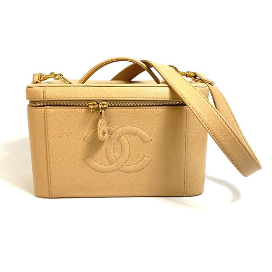 CHANEL CC Coco Mark Vanity Bag, 2-Way Handbag, Shoulder Bag, Crossbody Bag, Caviar Leather, Beige