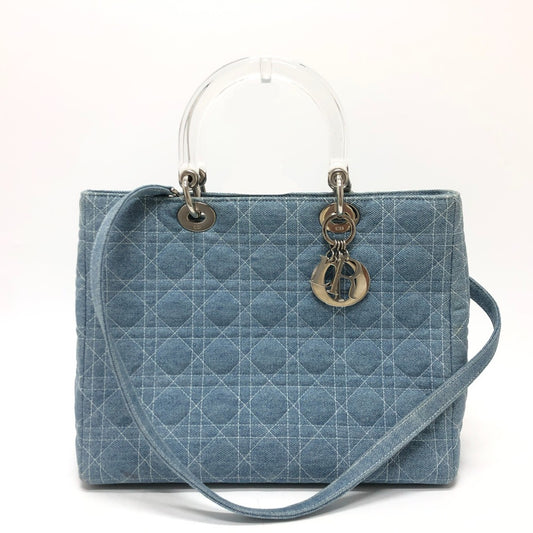 Dior Cannage Lady Dior Medium 2-Way Shoulder Bag, Tote Bag, Handbag, Canvas, Women's, Blue
