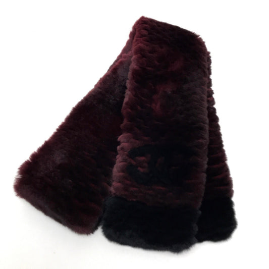 CHANEL CC Coco Mark Fur Scarf for Women, Red and Bordeaux