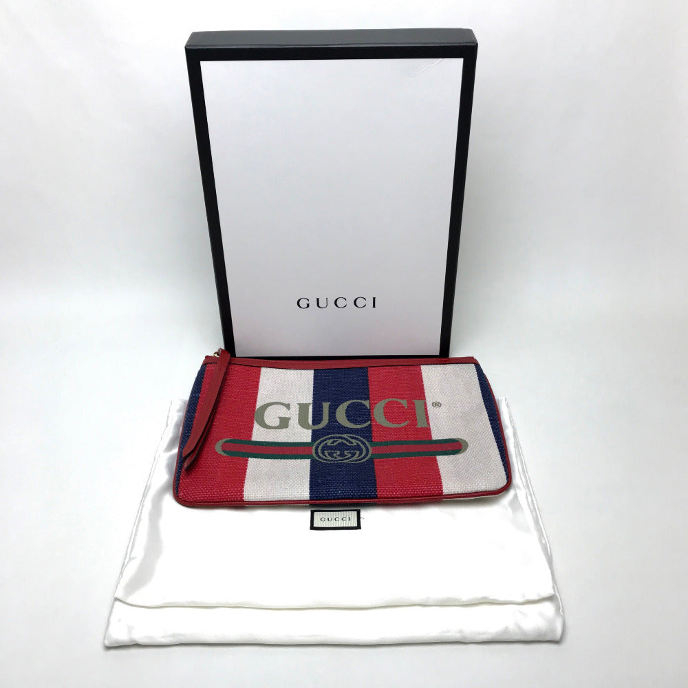 GUCCI 524788 Men's and Women's Baiadera Sylvie Striped Logo Clutch Bag Canvas/Leather Unisex Red
