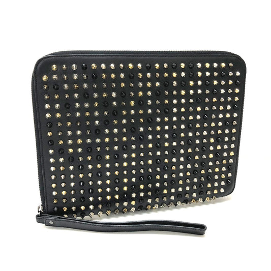 Christian Louboutin spiked studs round zipper iPad case, leather, black