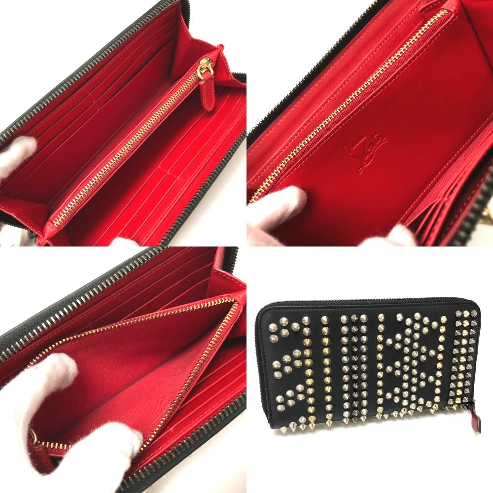 Christian Louboutin 3145073 Panettone Spike Stud Round Zip Long Wallet Leather Women's Black