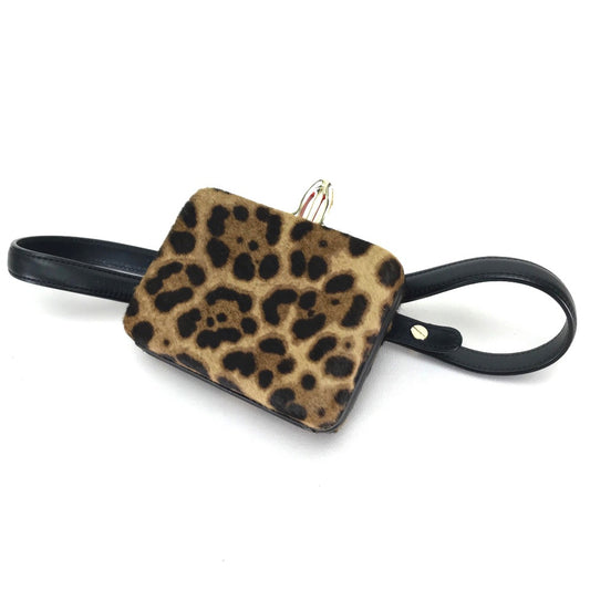 Christian Louboutin 3110421 Leopard Print DANCING QUEEN CLUTCH PONY LUX Waist Pouch Belt Bag in Brown Leather/Pony Leather for Women