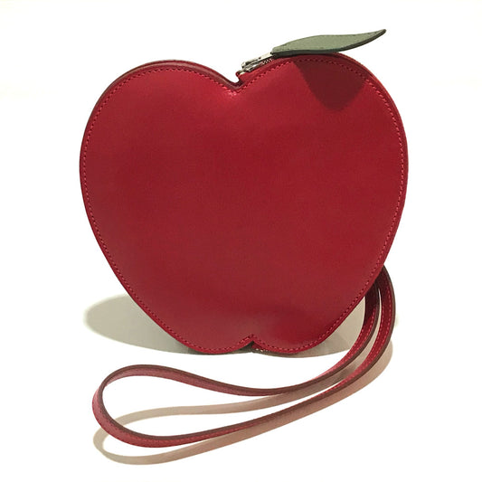 HERMES Tadelakt x Chevre Apple Motif Apple Fruit Pochette Pomme Accessory Pouch Chevre Women's Rouge vif