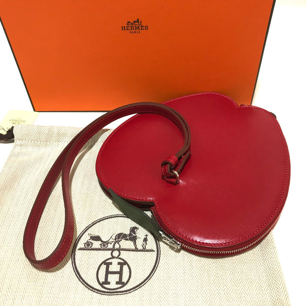 HERMES Tadelakt x Chevre Apple Motif Apple Fruit Pochette Pomme Accessory Pouch Chevre Women's Rouge vif
