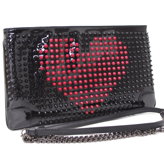 Christian Louboutin 2WAYショルダーバッグ スパイク スタッズ ルビポッシュ クラッチ バレンタイン パテントレザー レディース クラッチバッグ - brandshop-reference