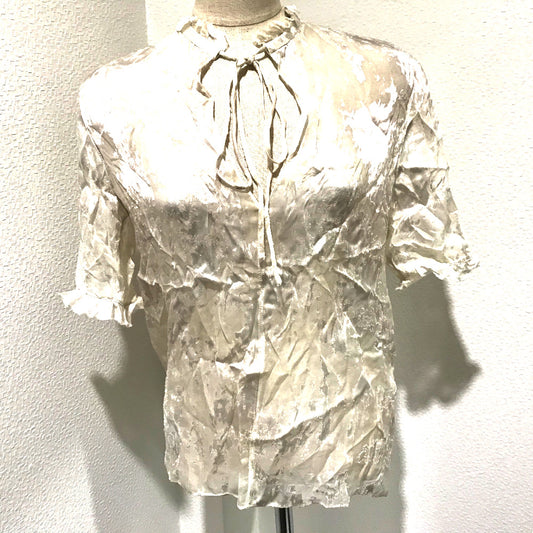 BALENCIAGA クリンクル加工 リボン トップス シアー ブラウス レーヨン レディース - brandshop-reference