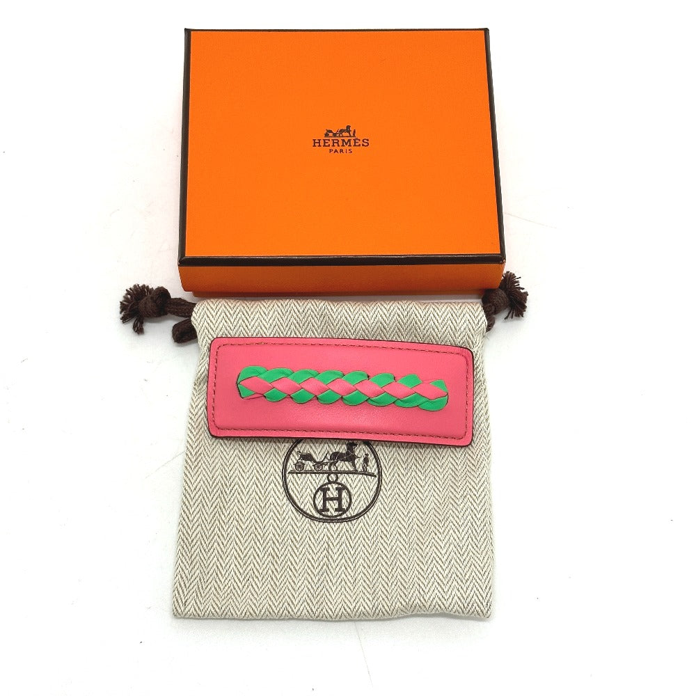 HERMES 編み込み グレン ヘアアクセサリー バレッタ レザー レディース - brandshop-reference