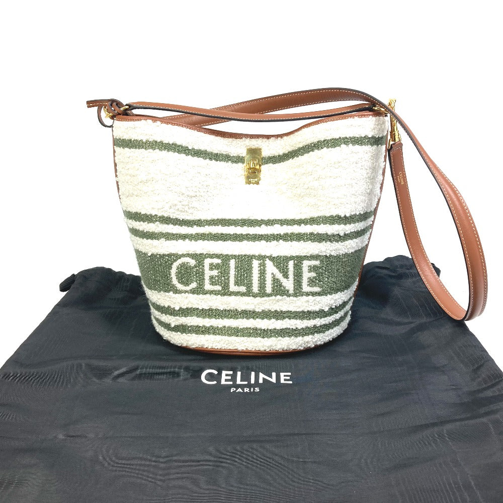 CELINE 195572ED3-15KZ ボーダー バケット16(セーズ) ストライプテキスタイル カバン 2WAY バケットバッグ ショルダーバッグ ハンドバッグ カーフスキン レディース - brandshop-reference