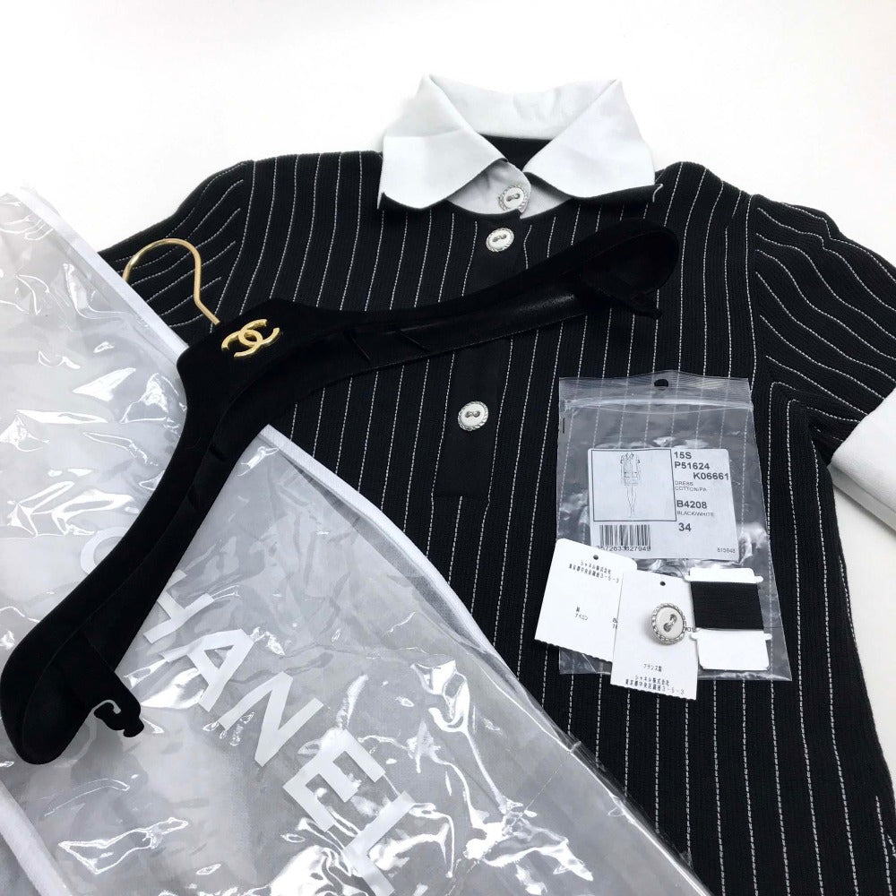 CHANEL P51624 15S ストライプ 襟付き 半袖ワンピース ひざ丈 ワンピース レディース - brandshop-reference