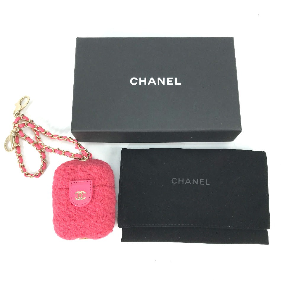 CHANEL アップル apple ポーチ airpodsケース エアポッズ チェーン付き イヤフォンケース ツイード レディース - brandshop-reference