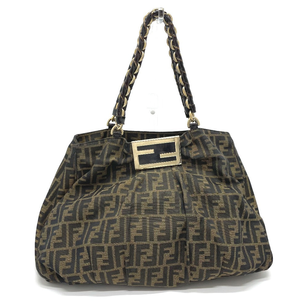 FENDI 8BR616 Zukka Mia Chain Bag Tote Bag Canvas Leather Ladies