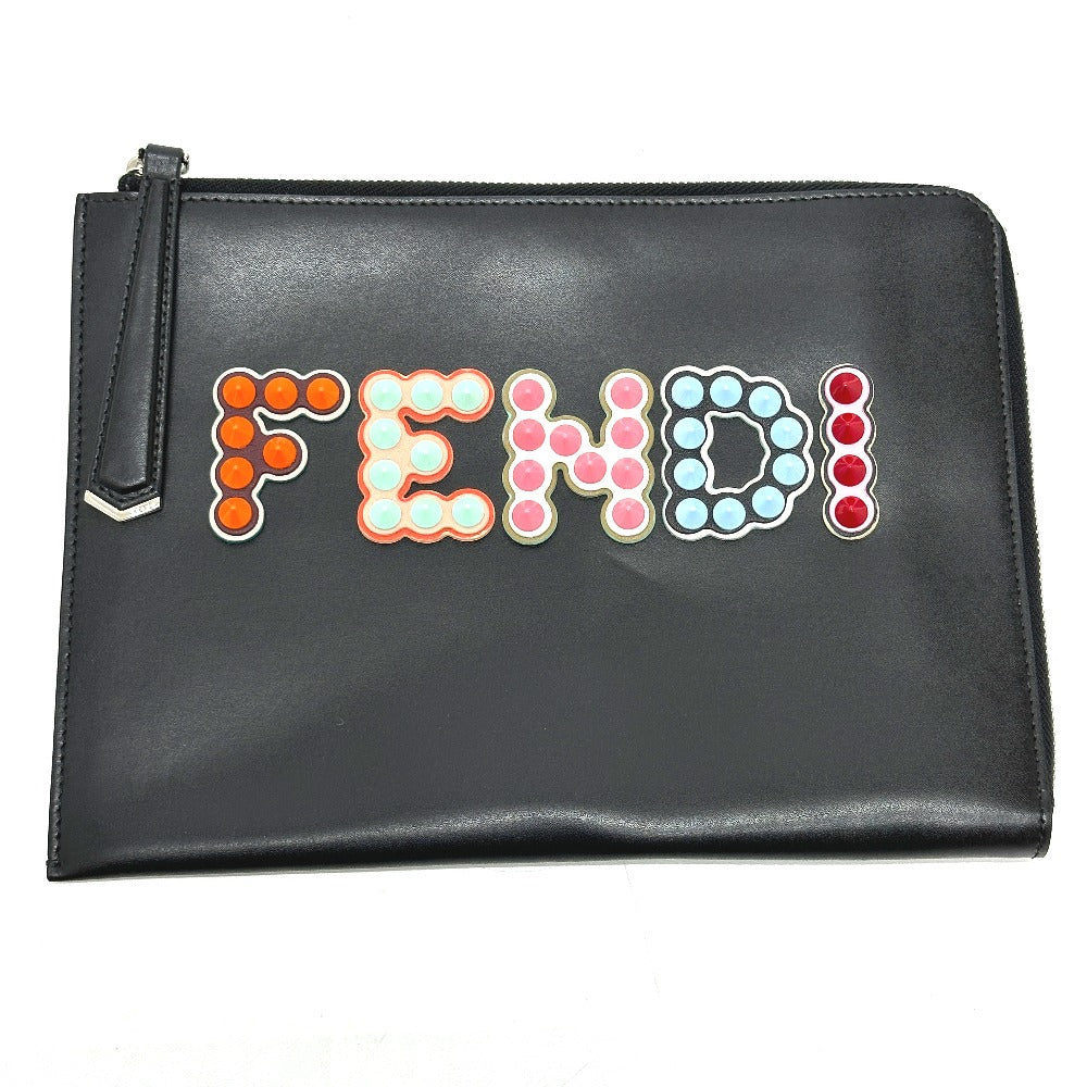 FENDI ポーチ ロゴ スタッズ カバン クラッチバッグ レザー レディース