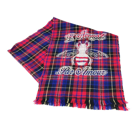 GUCCI チェック BEE 蜂 フリンジ マフラー ウール レディース - brandshop-reference