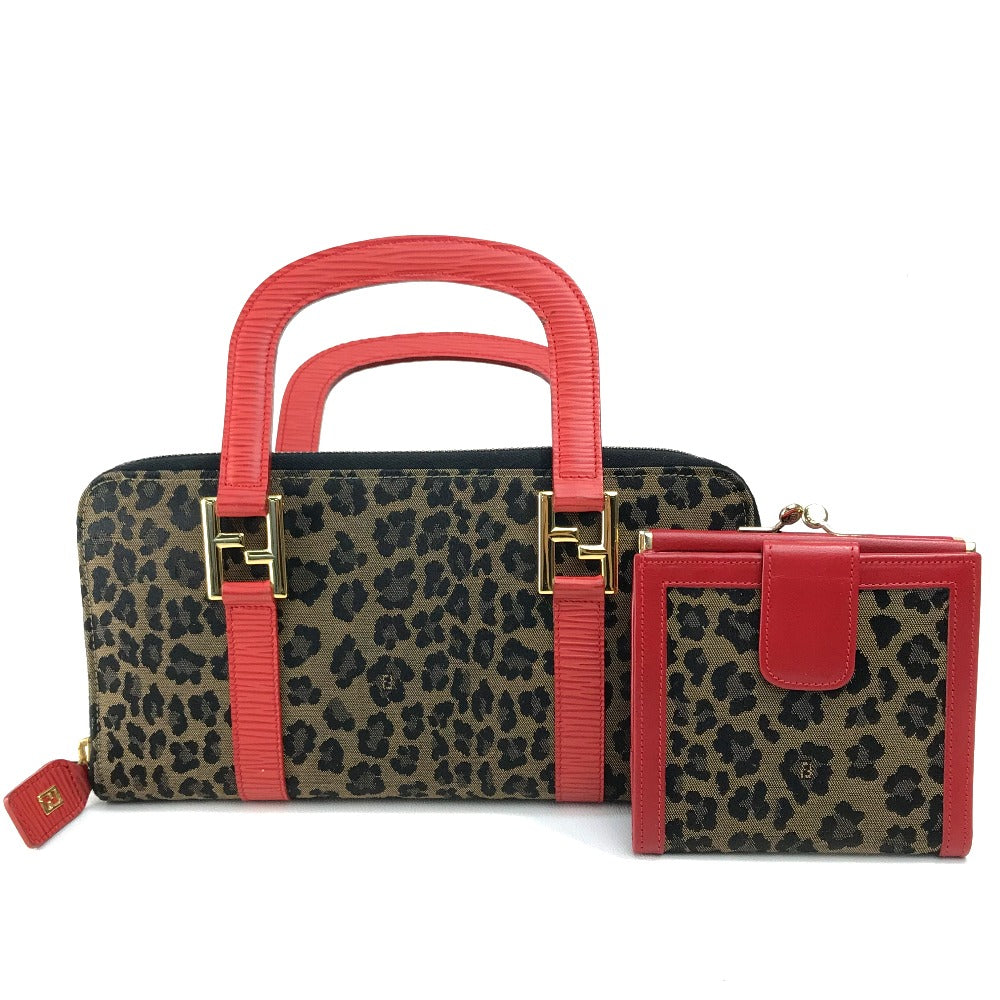 FENDI Leopard Leopard 2 Points 2 -piece Set of 2nd Wallet Handbag  Canvas/Leather Ladies
