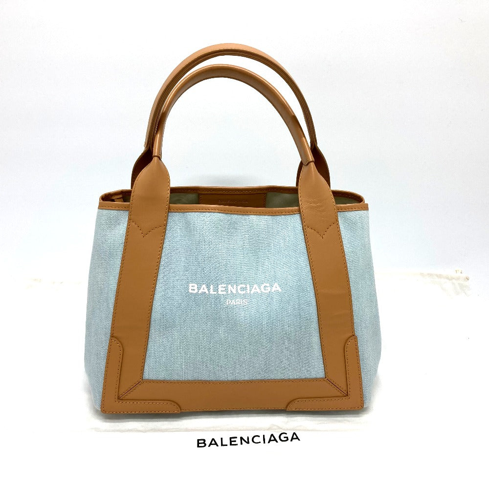 BALENCIAGA 339933 ロゴプリント ネイビーカバスS ハンドバッグ トートバッグ レザー/キャンバス レディース - brandshop-reference