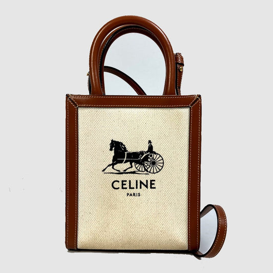 CELINE 193302DCI.02NT 馬車 バーティカルカバ ミニ 2WAY ショルダーバッグ キャンバス/レザー レディース - brandshop-reference