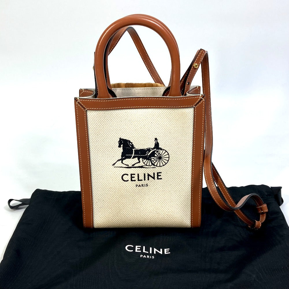 CELINE 193302DCI.02NT 馬車 バーティカルカバ ミニ 2WAY ショルダーバッグ キャンバス/レザー レディース - brandshop-reference