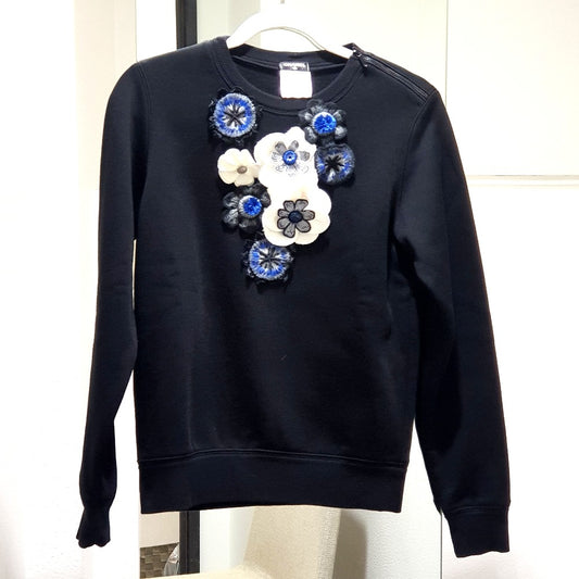 CHANEL P52492 15B カメリア装飾 肩ファスナー トップス トレーナー スウェット コットン レディース - brandshop-reference