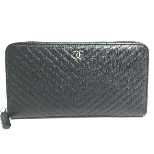 CHANEL A50097 CC ココマーク Vステッチ キルティング ロングウォレット ラウンドファスナー 長財布 キャビアスキン レディース - brandshop-reference