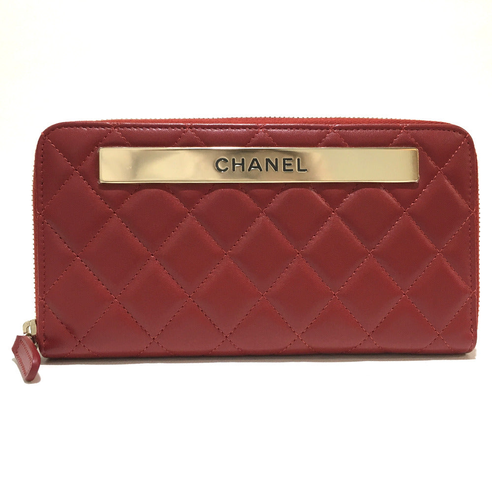 CHANEL Ａ80979 マトラッセ ロゴプレート ラウンドファスナー長財布 長