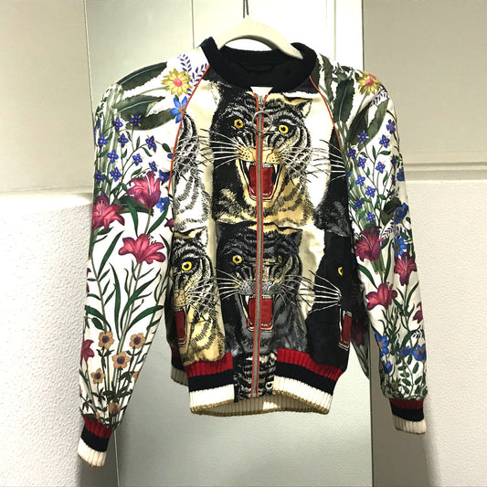 GUCCI 476247 タイガープリント ボンバージャケット フローラル タグ有 ブルゾン シルク レディース - brandshop-reference