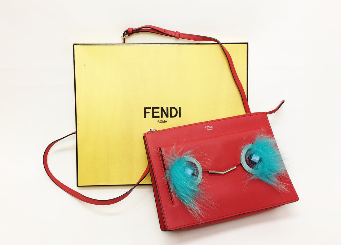 FENDI  monster shoulder bag leather / red