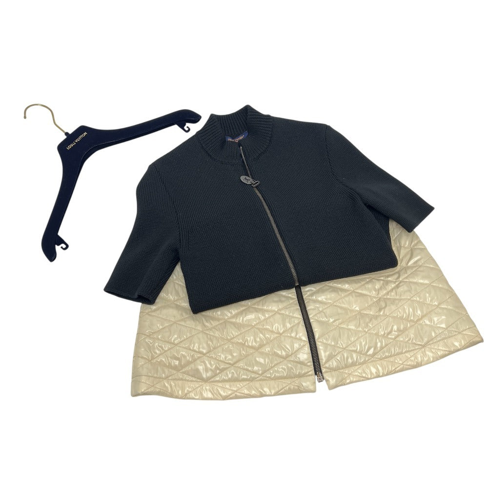 LOUIS VUITTON Logo Bicolor Apparel Short Sleeve Knit Down RW241W Dress Wool Women's Black