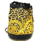 VERSACE Vintage Leopard Print Drawstring Shoulder Bag in Leather/PVC, Yellow