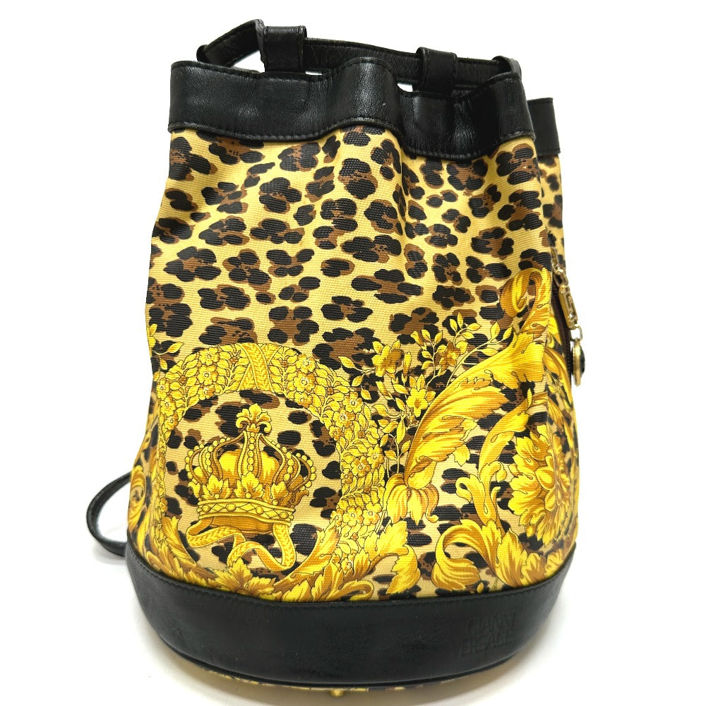 VERSACE Vintage Leopard Print Drawstring Shoulder Bag in Leather/PVC, Yellow