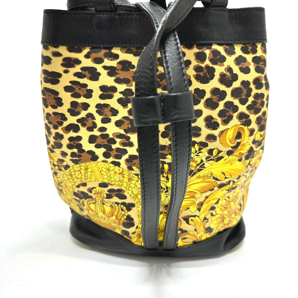 VERSACE Vintage Leopard Print Drawstring Shoulder Bag in Leather/PVC, Yellow