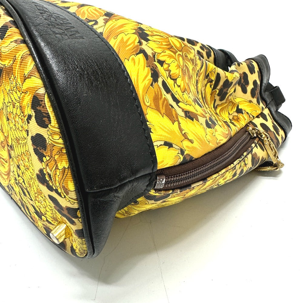 VERSACE Vintage Leopard Print Drawstring Shoulder Bag in Leather/PVC, Yellow