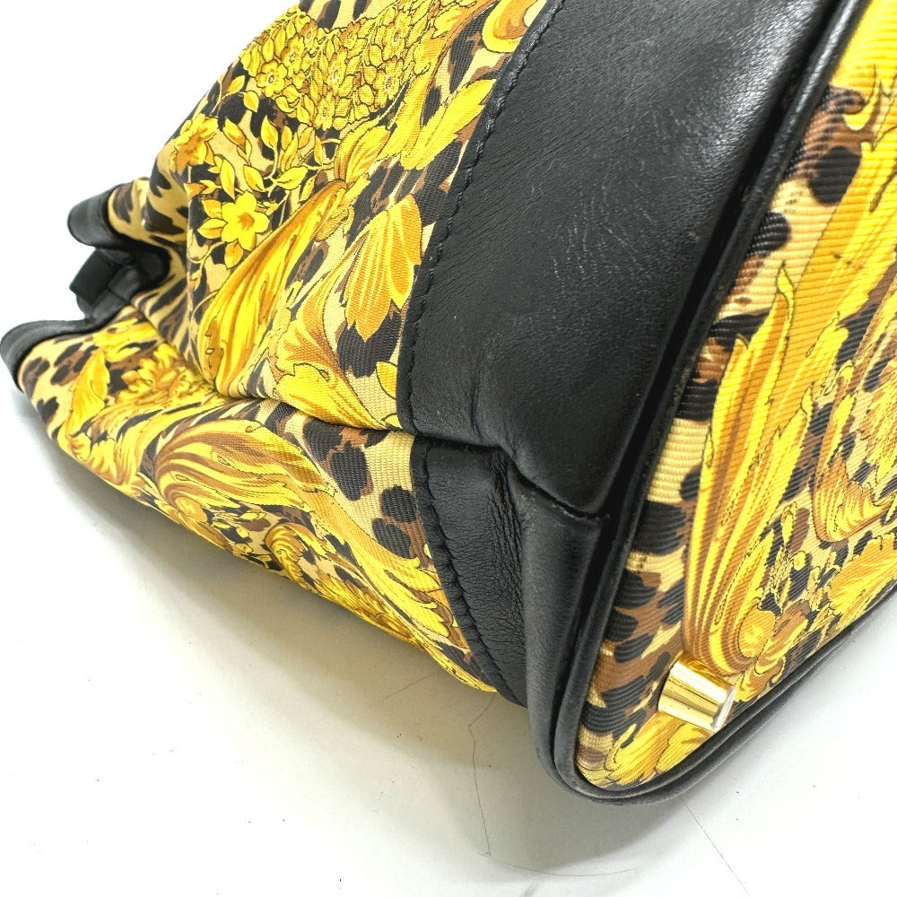 VERSACE Vintage Leopard Print Drawstring Shoulder Bag in Leather/PVC, Yellow