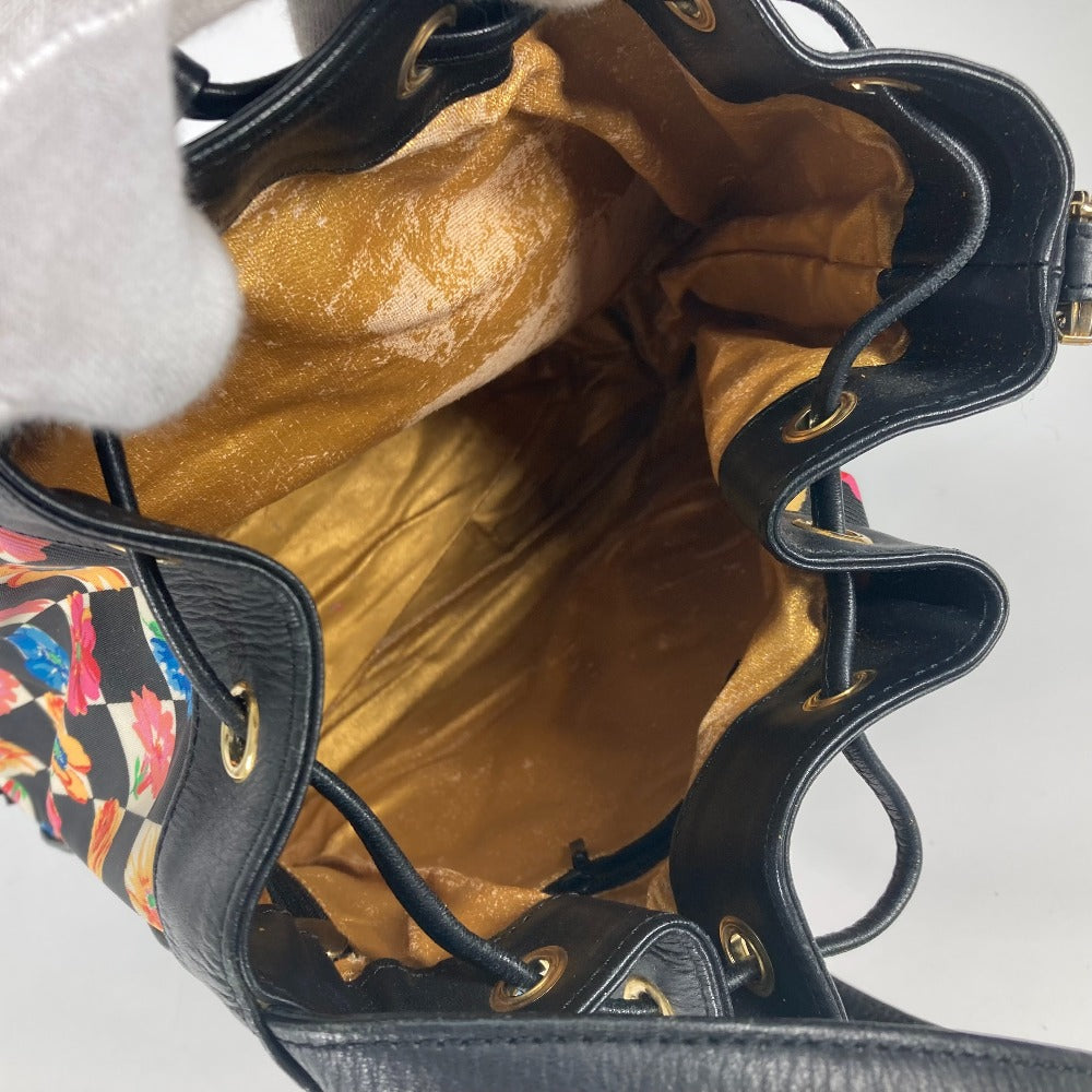 VERSACE Floral Chain Bucket Bag with Drawstring, Crossbody Shoulder Bag in PVC and Leather, Multicolor