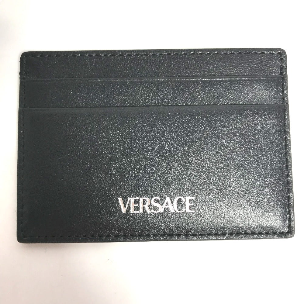 VERSACE Logo Business Card Holder, Pass Case, Card Case, Leather, Women's, Black