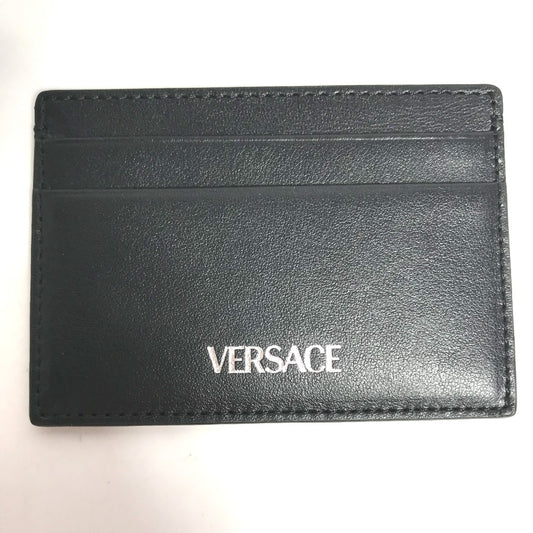 VERSACE Logo Business Card Holder, Pass Case, Card Case, Leather, Women's, Black